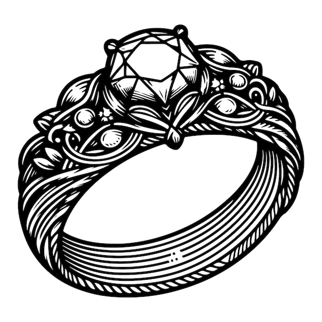 Vector a black and white image of a ring with a heart on it