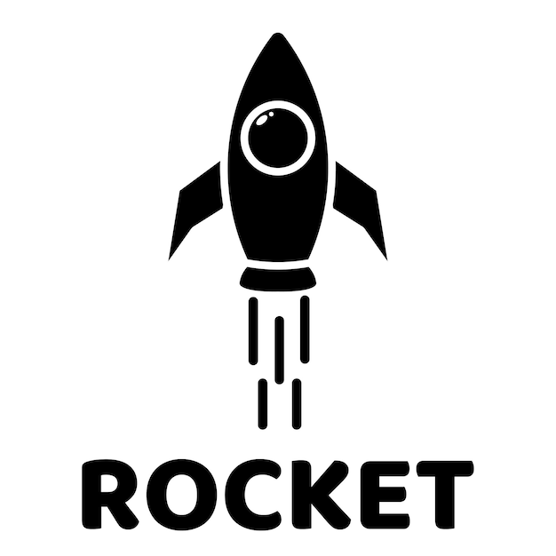 A black and white image of a rocket with the word rocket on it.