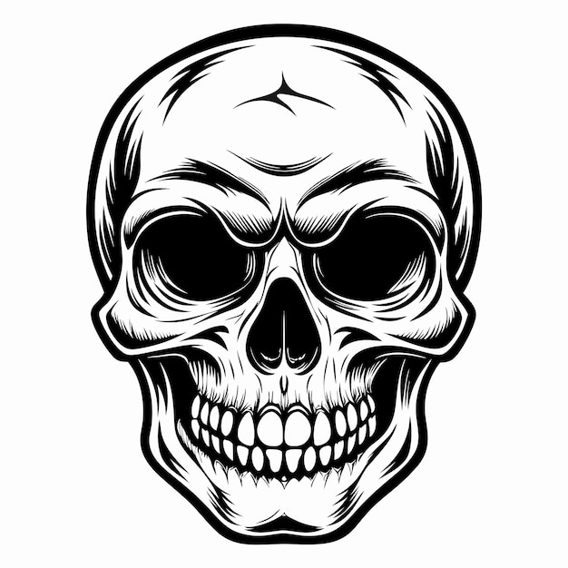 a black and white image of a skull with a white background