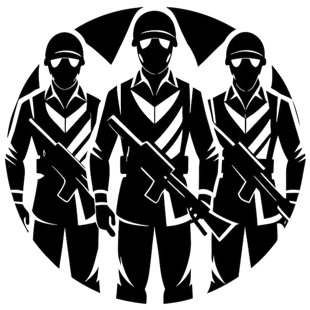 Vector a black and white image of soldiers with guns and guns