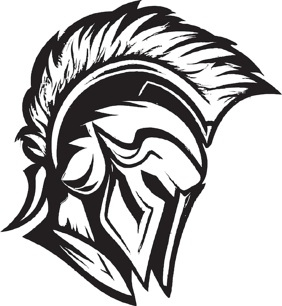 A black and white image of a spartan helmet.