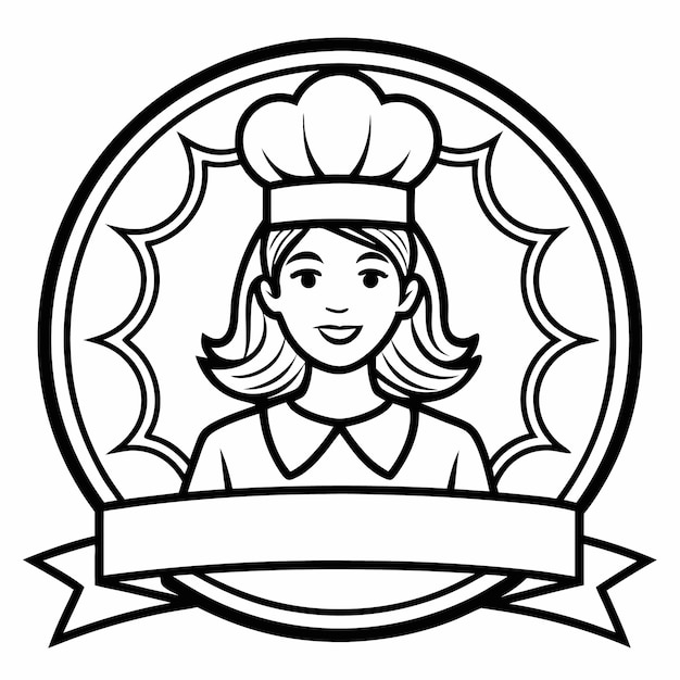 a black and white image of a woman in a chef hat