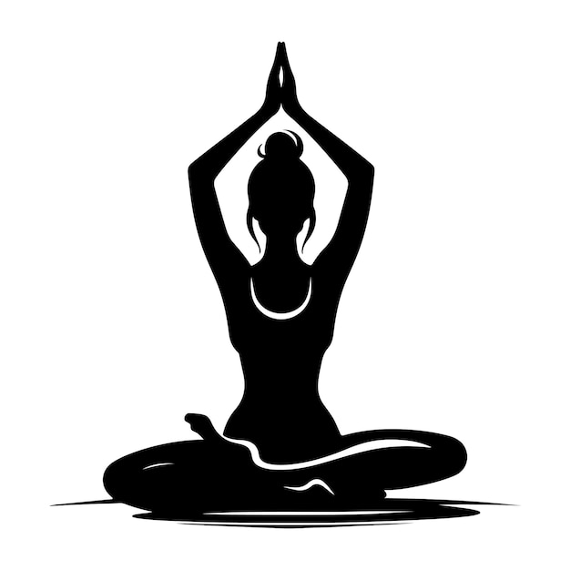 a black and white image of a woman doing yoga