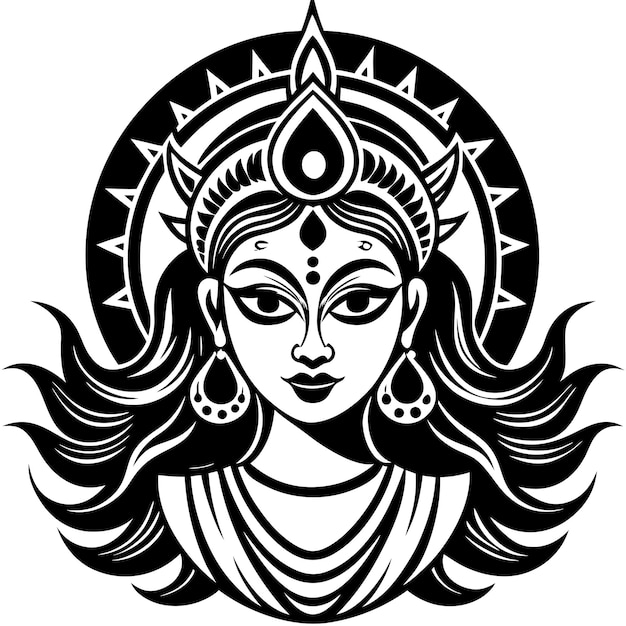 Vector a black and white image of a woman with a head of the god