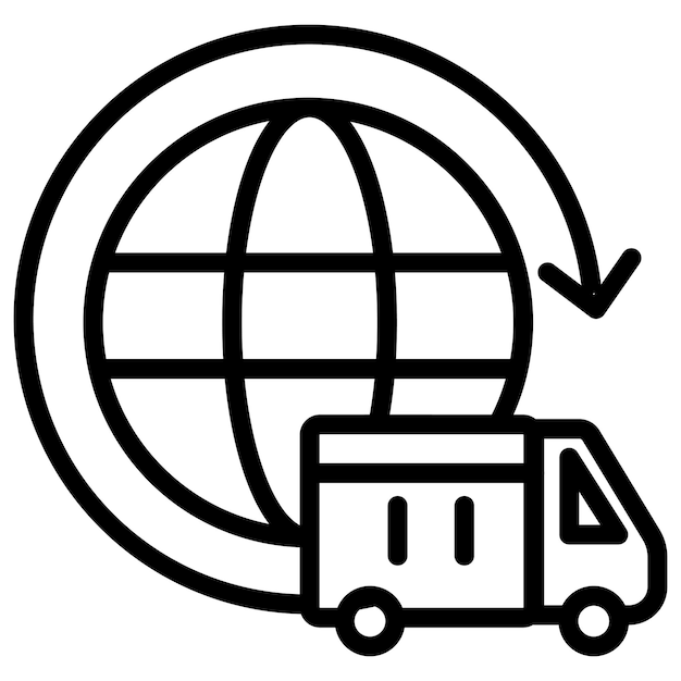 Vector a black and white image of a world with a truck and a yellow arrow pointing to the right