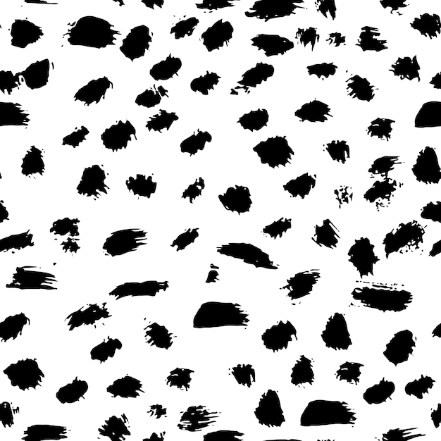 Black and white ink paint stroke seamless vector abstract pattern