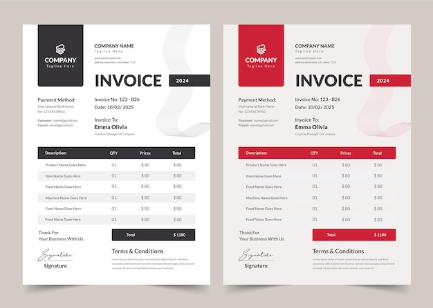 Vector black and white invoice layout