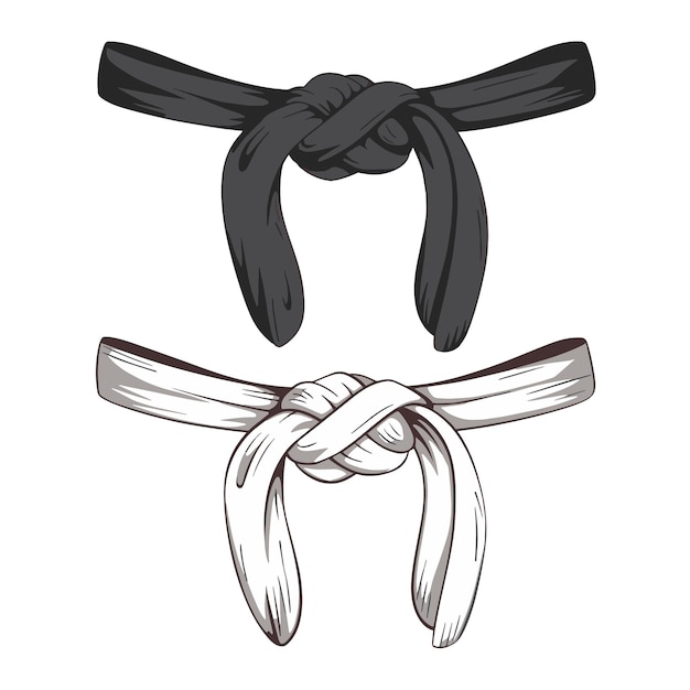 Vector black and white karate and judo belts handdrawn illustration