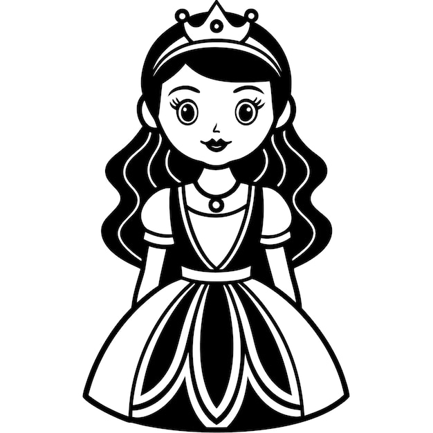 Black and White Kids Coloring Page Vector Illustration of a Princess Lines art