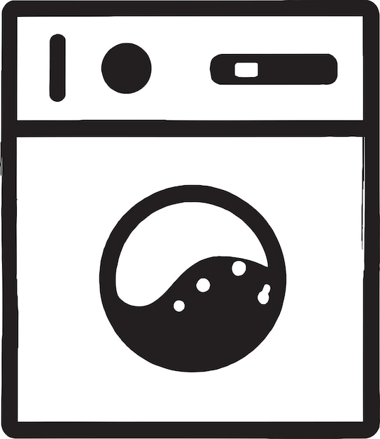 A black and white laundry machine with a white washer and a black outline.