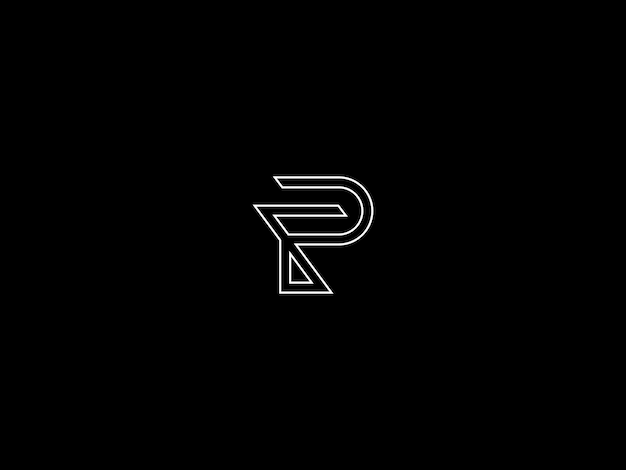 A black and white letter p logo with a black background