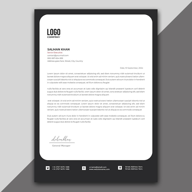 black white letterhead design premium vector