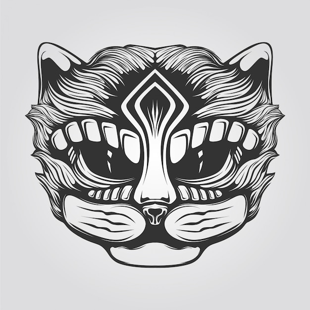 black and white line art of cat