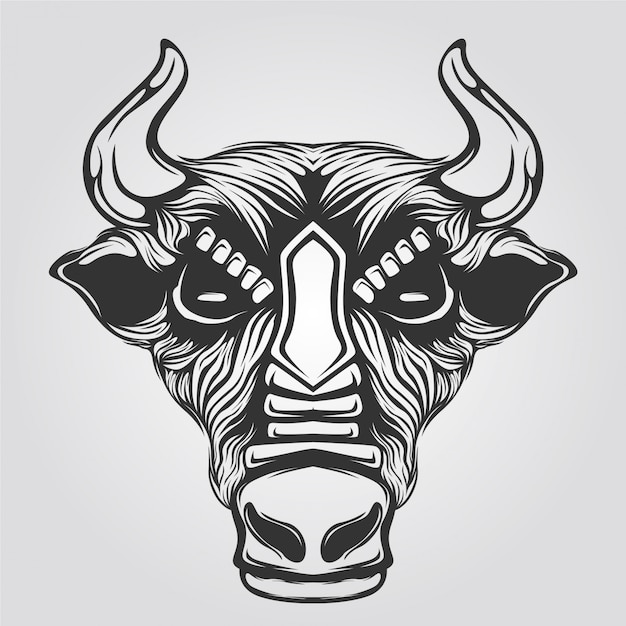 black and white line art of cow 