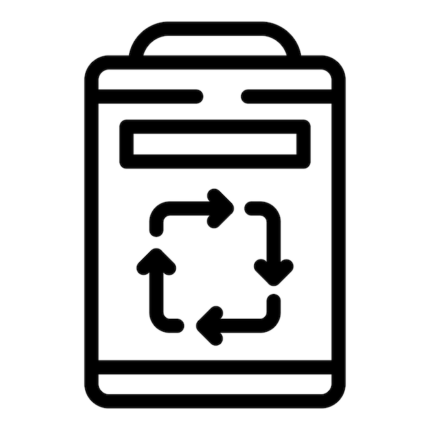 Black and white line art icon depicting a battery with a recycling symbol