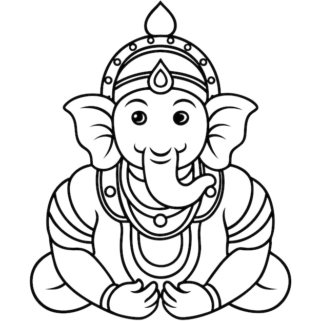 Black and white line art illustration of Hindu god Ganesh