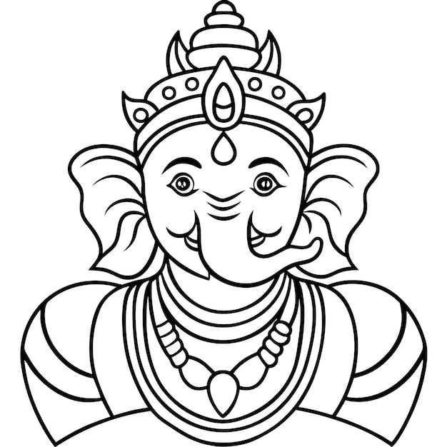 Vector black and white line art illustration of the hindu god ganesha