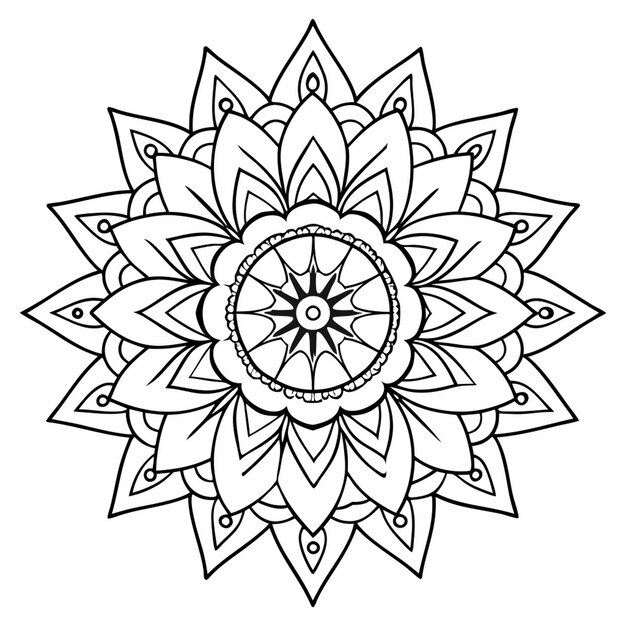 Vector a black and white line art for a indian mandala coloring book page with bright clean outlines