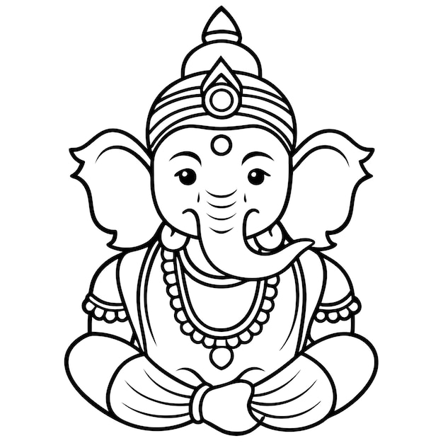 Black and white line drawing of Ganesha