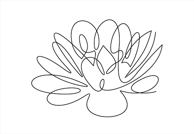 black and white line illustration of magnolia flower on white background