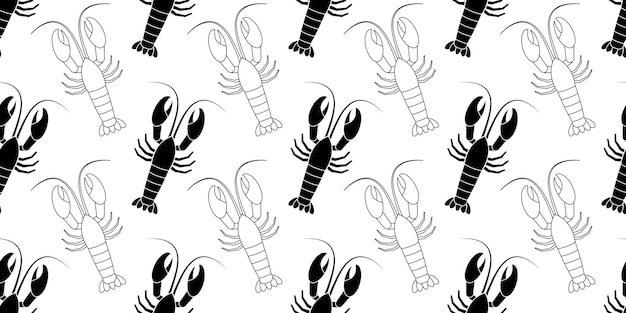 Vector black white lobster seamless pattern