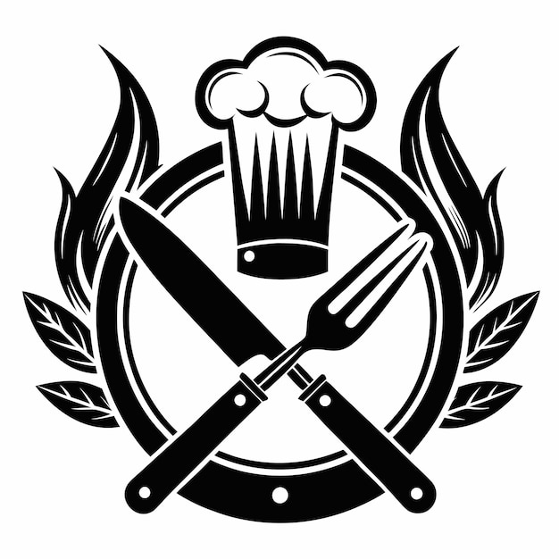 Vector a black and white logo for a chefs knife and a knife