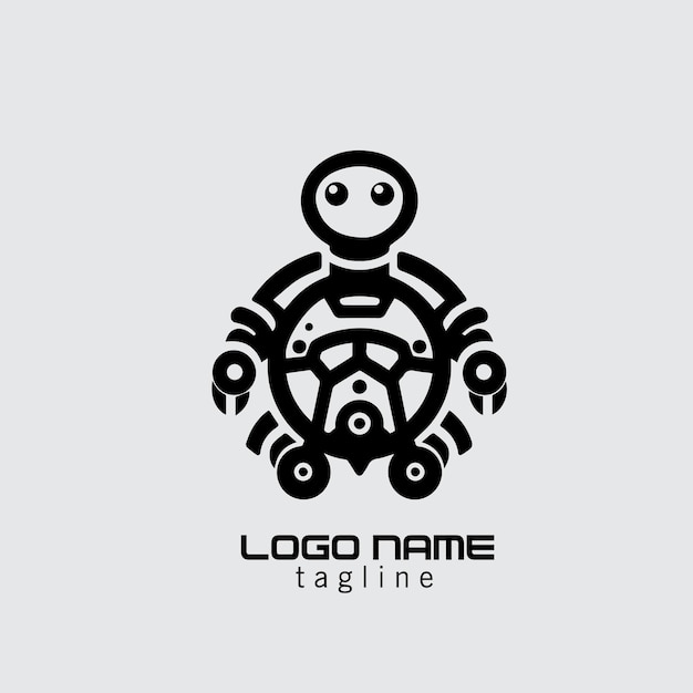 a black and white logo of a turtle with a face drawn on it