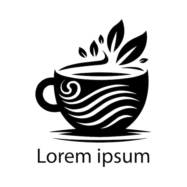 a black and white logo with a cup of coffee