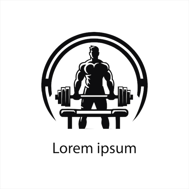 a black and white logo with a man lifting weights