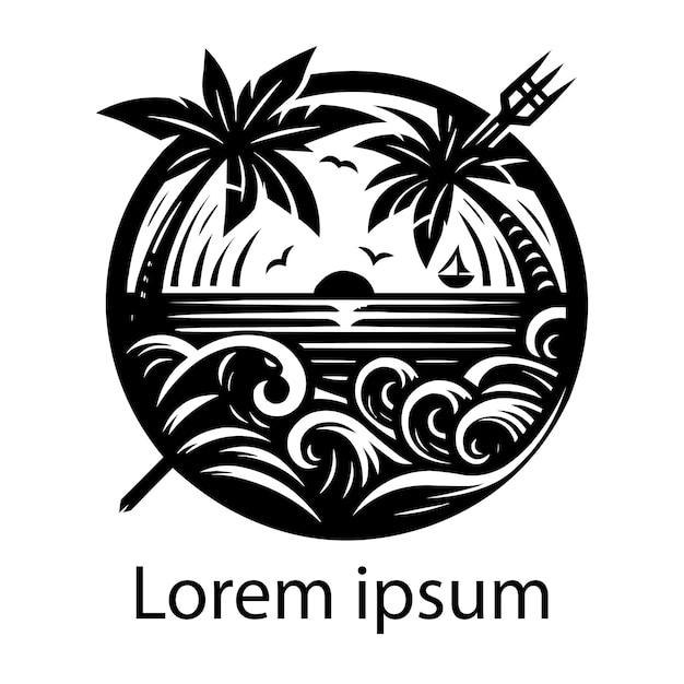 a black and white logo with a palm tree and a palm tree