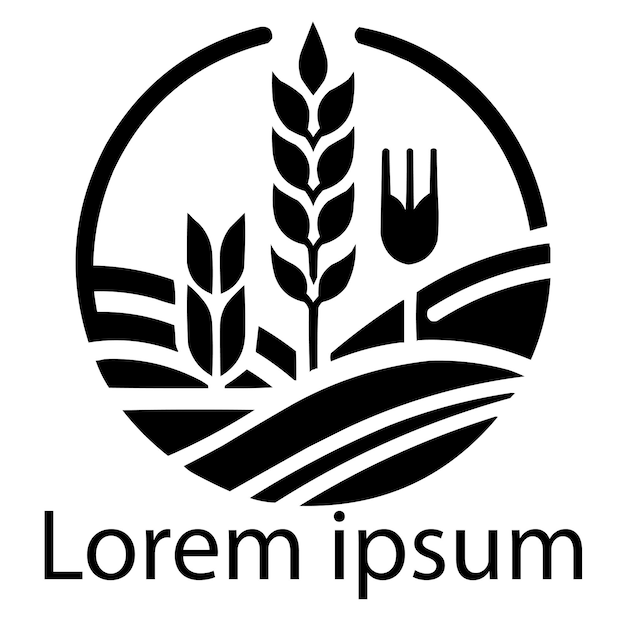 a black and white logo with a picture of wheat and a fork