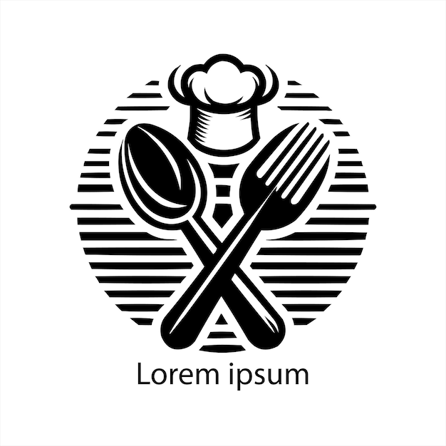 a black and white logo with a spoon and spoons in the center