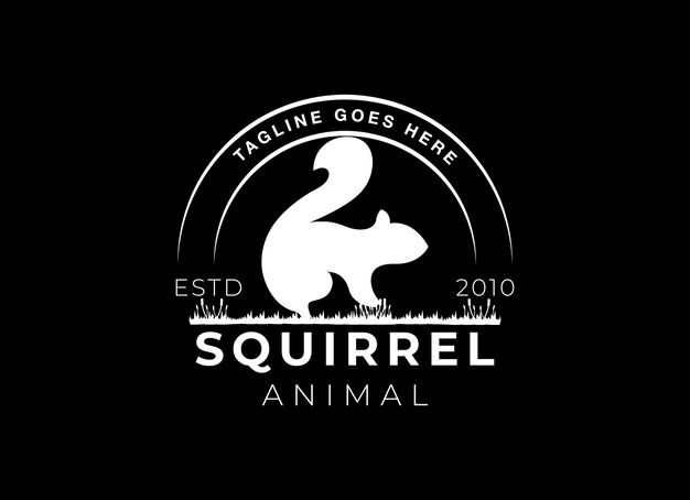 A black and white logo with a squirrel on it