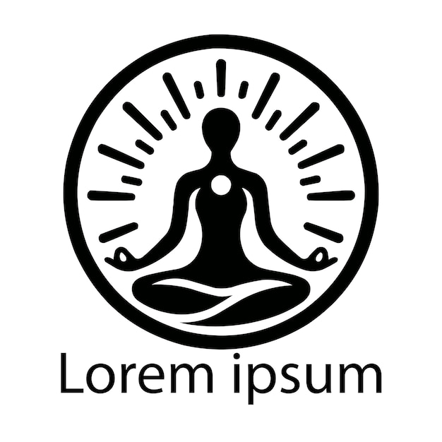 a black and white logo with a symbol for yoga