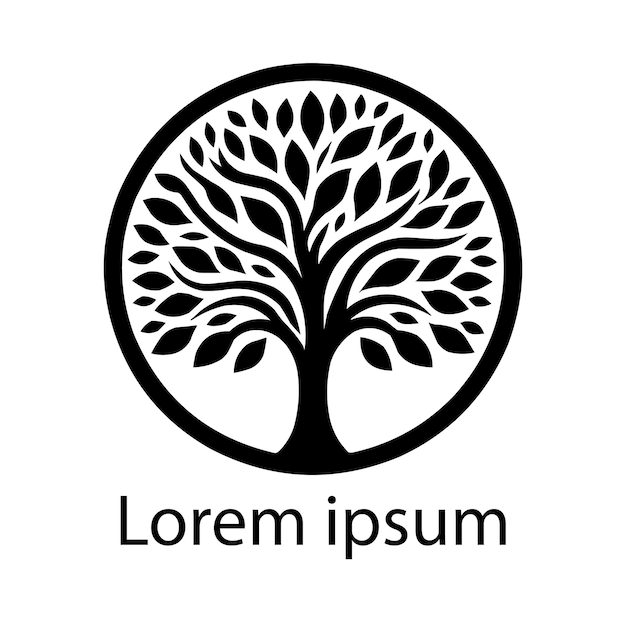 a black and white logo with a tree in the middle