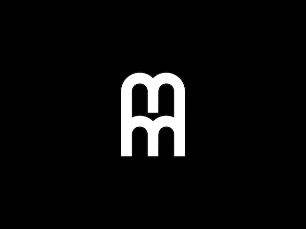 A black and white m logo with a black background