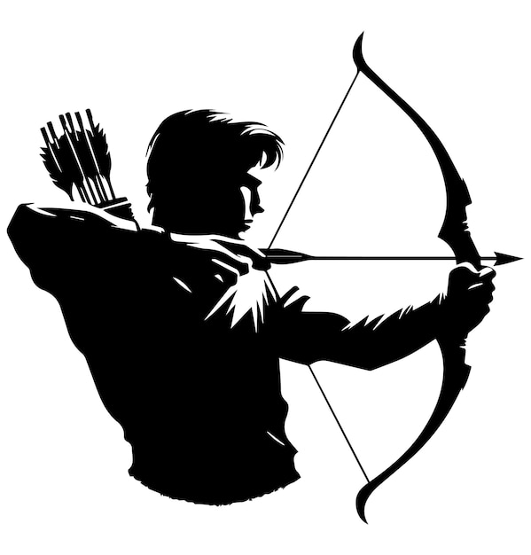 Vector black and white man bow and arrow silhouette