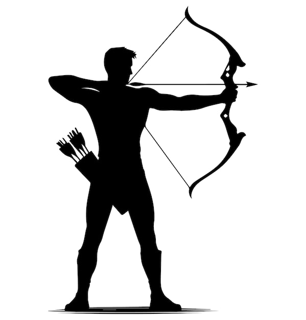 Vector black and white man bow and arrow silhouette