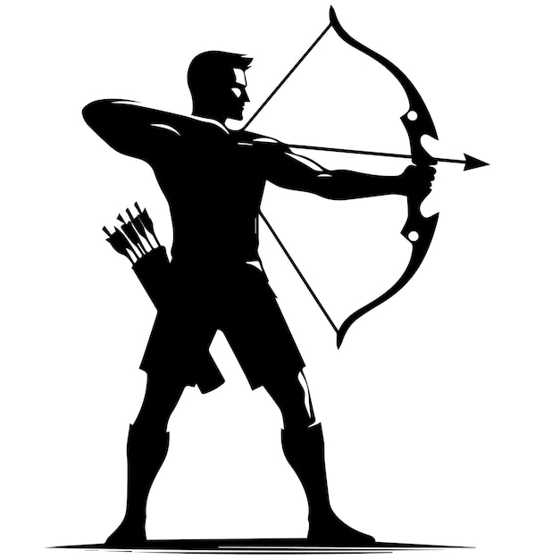 Vector black and white man bow and arrow silhouette