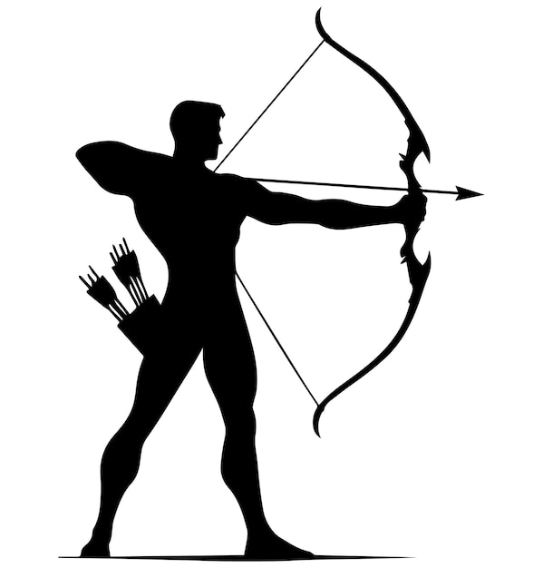 Vector black and white man bow and arrow silhouette