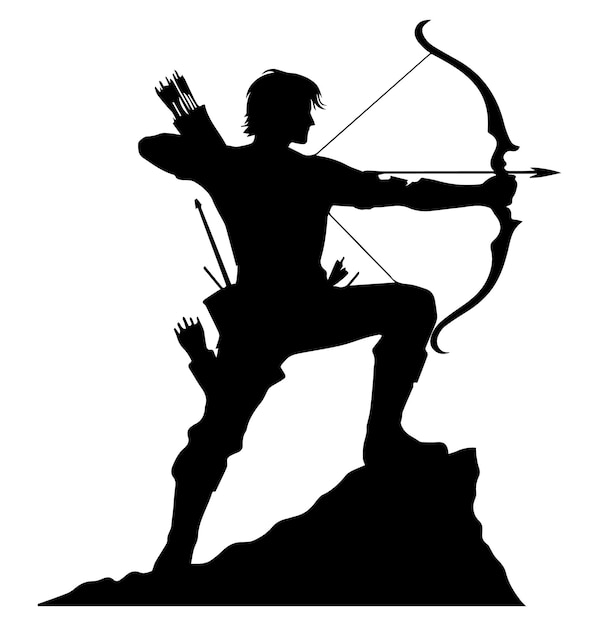 Black and white man bow and arrow silhouette