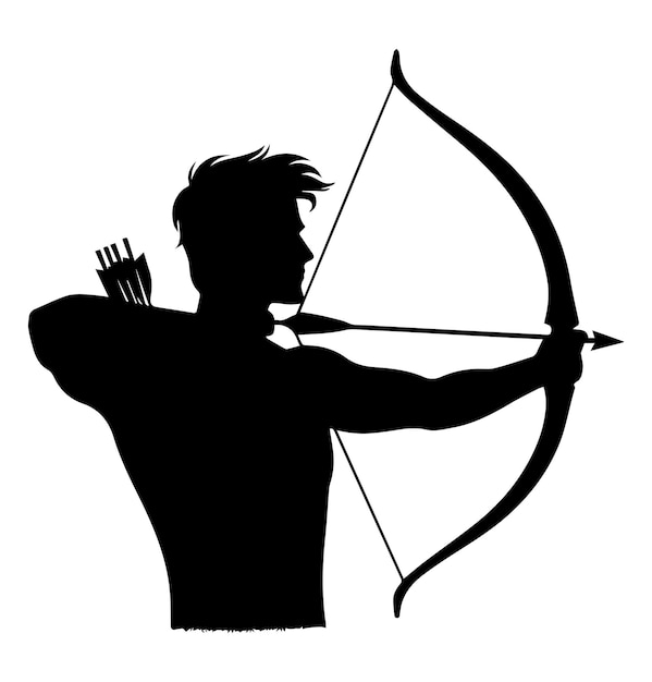 Black and white man bow and arrow silhouette