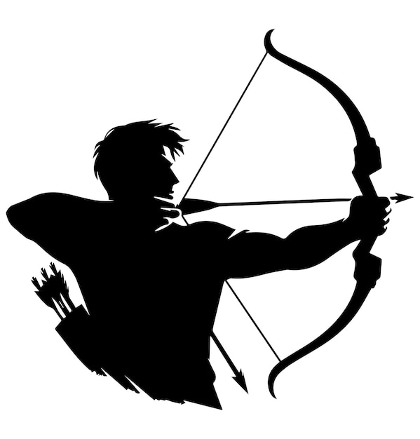 Black and white man bow and arrow silhouette