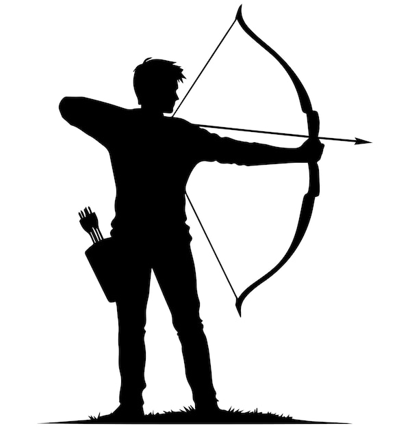 Black and white man bow and arrow silhouette