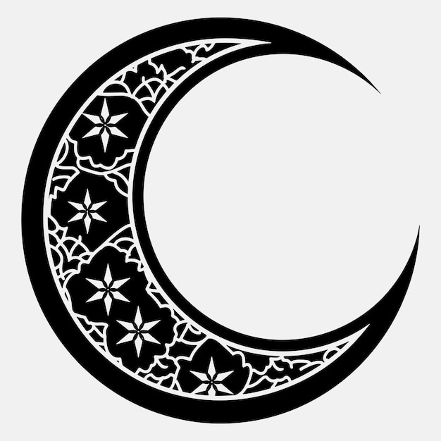 Vector a black and white mandala crescent moon