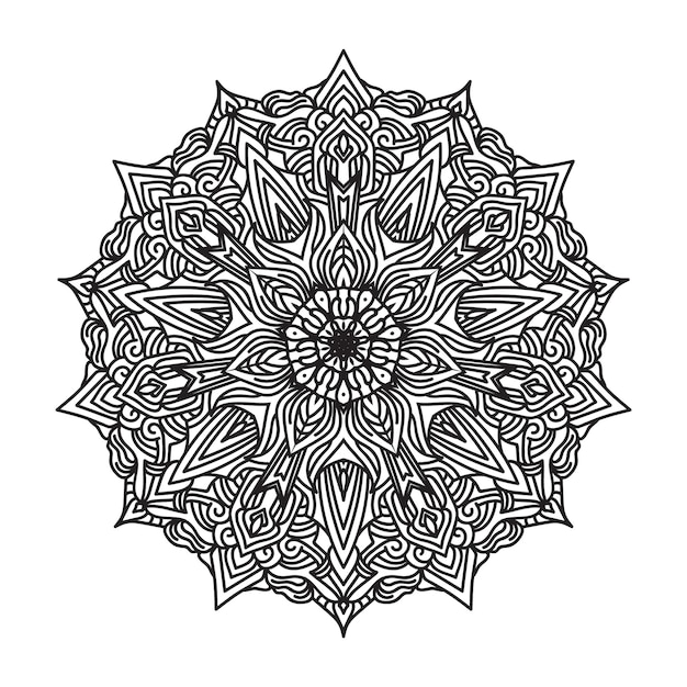 Black and white mandala design in line art style background