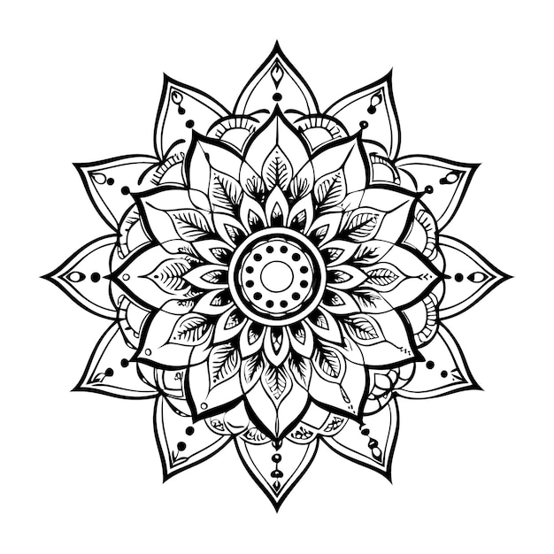 Vector black and white mandala design with intricate details and a circular center