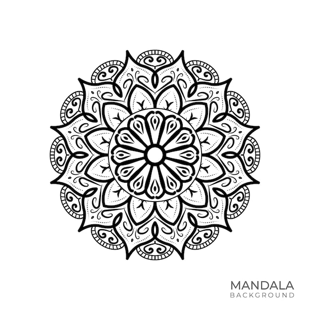 Black and white mandala on a white background.