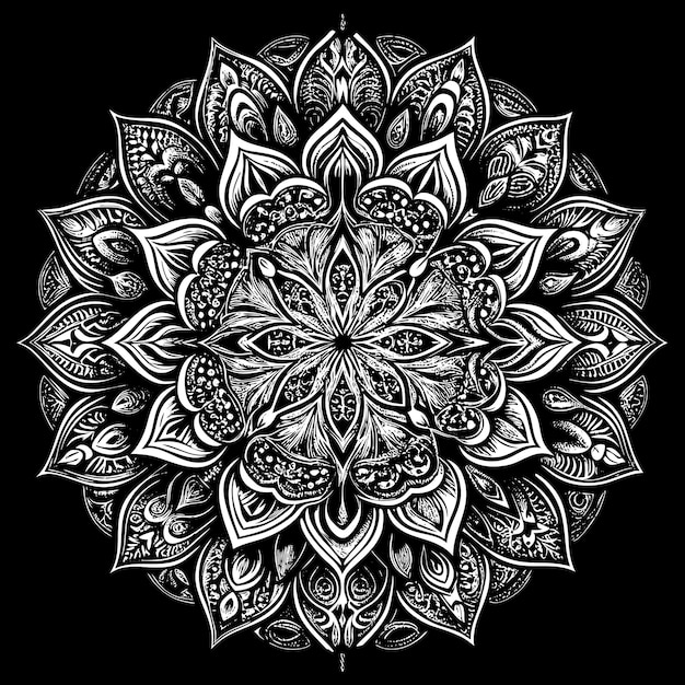 Vector a black and white mandala with a black background that says  the word  on it