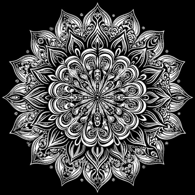 Vector a black and white mandala with a black background